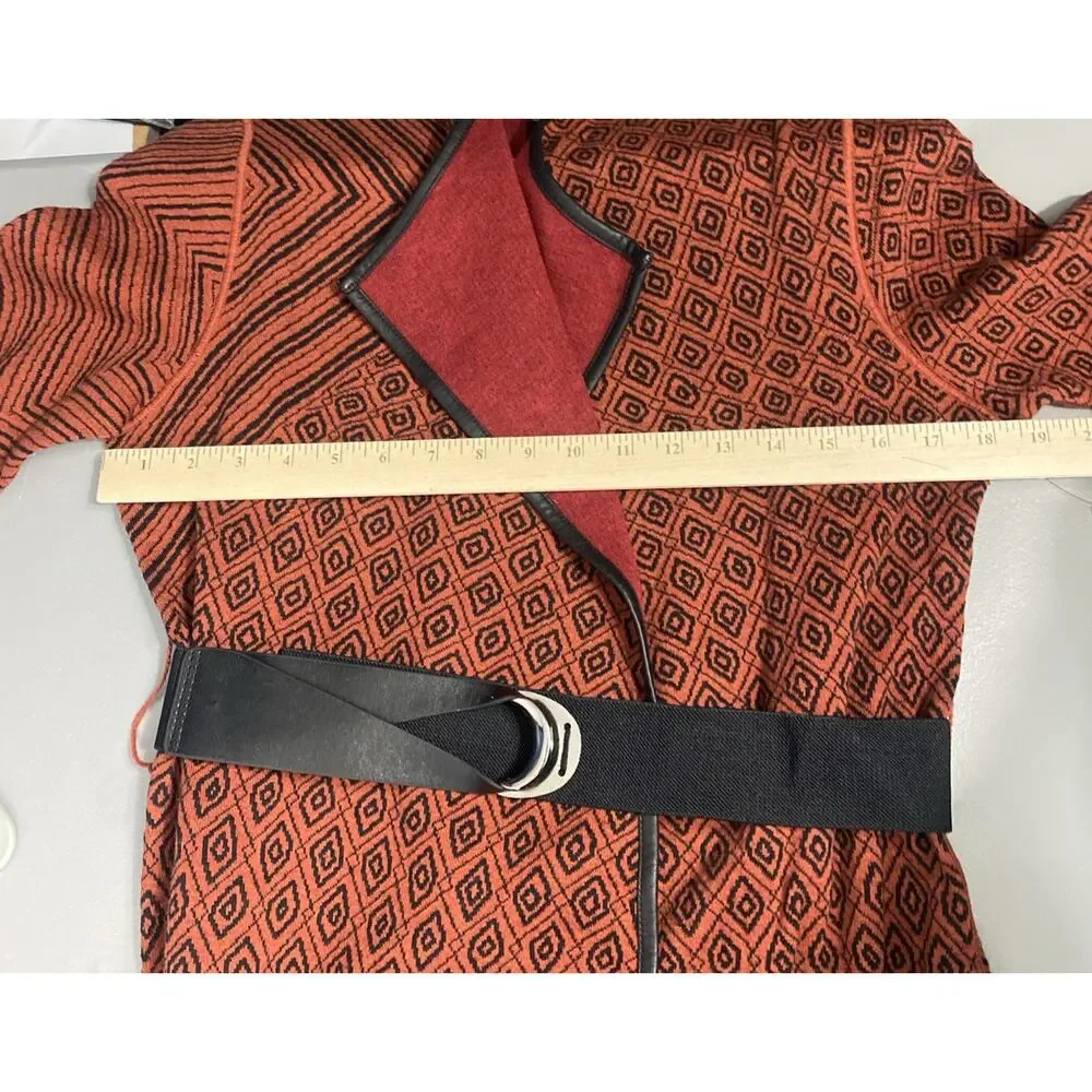 NWT NIC & ZOE Sweater M Cardigan Belted Long Geometric Faux Leather Asymmetric - Picture 11 of 14